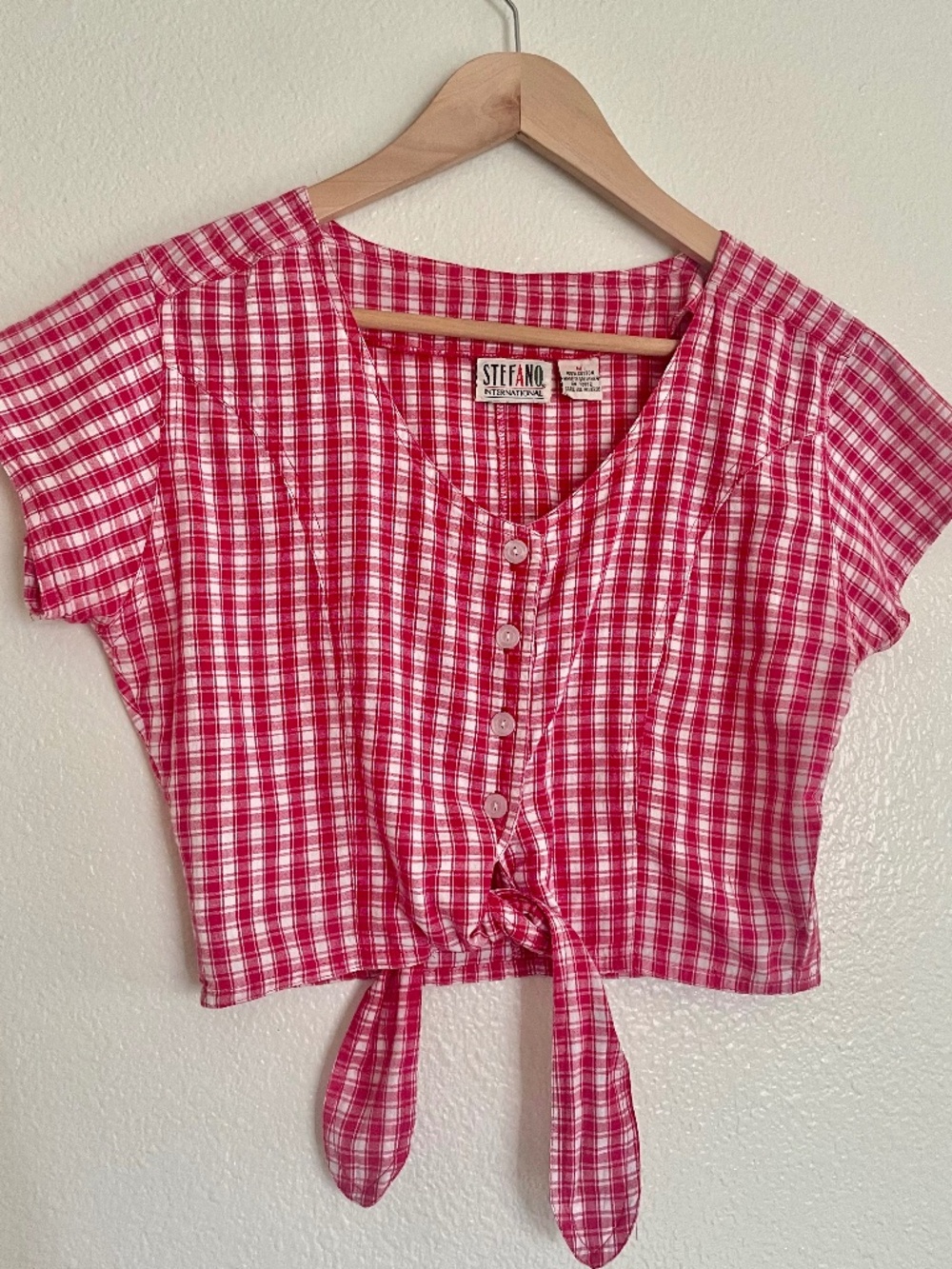 Vintage 90s Gingham Tie Front Crop Top